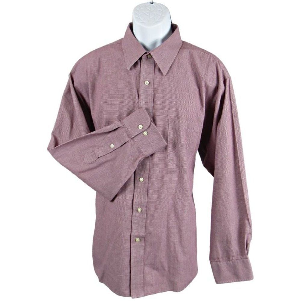 Wrinkle Free Button-Up Dress Shirt Long Sleeve Red & White Check Size XL Chaps